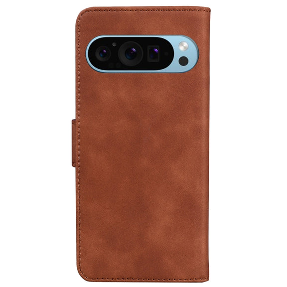 For Google Pixel 9 Pro Skin Feel Pure Color Flip Leather Phone Case(Brown)