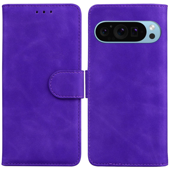 For Google Pixel 9 Skin Feel Pure Color Flip Leather Phone Case(Purple)