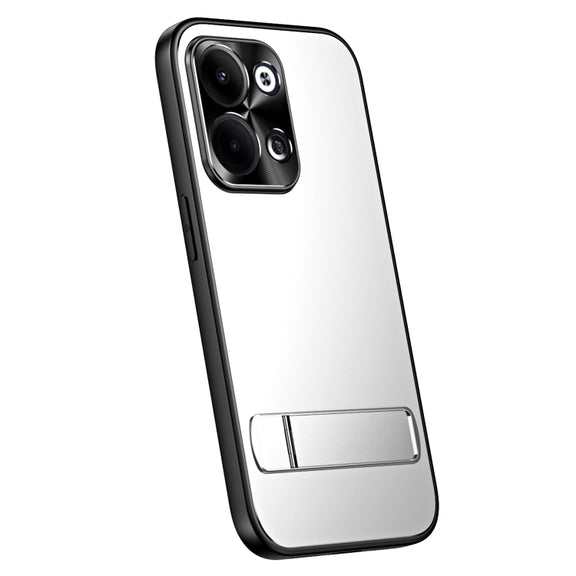 For OPPO Reno9 Pro+ R-JUST RJ-61 Electroplating Frosted TPU + PC Phone Case with Holder(Silver)