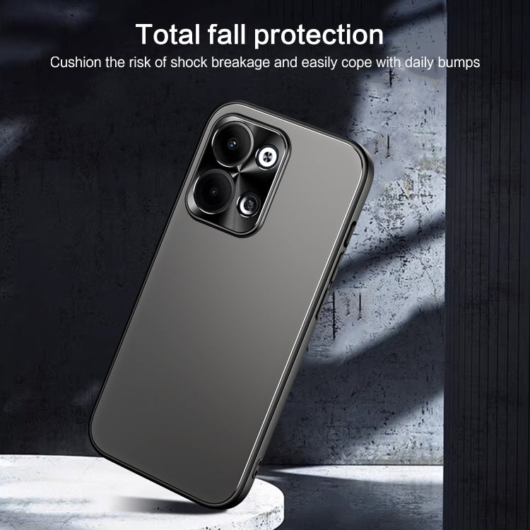 For OPPO Reno9 Pro+ R-JUST RJ-61 Electroplating Frosted TPU + PC Phone Case with Holder(Blue)