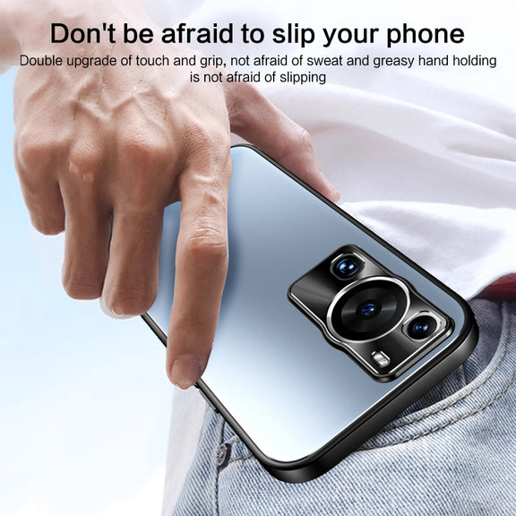 For Huawei P60 / P60 Pro R-JUST RJ-61 Electroplating Frosted TPU + PC Phone Case with Holder(Blue)