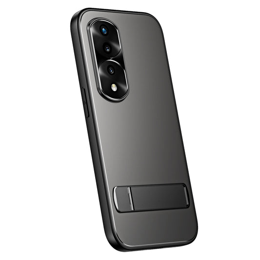 For Honor 70 R-JUST RJ-61 Electroplating Frosted TPU + PC Phone Case with Holder(Grey) - Honor Cases by R-JUST | Online Shopping South Africa | PMC Jewellery | Buy Now Pay Later Mobicred