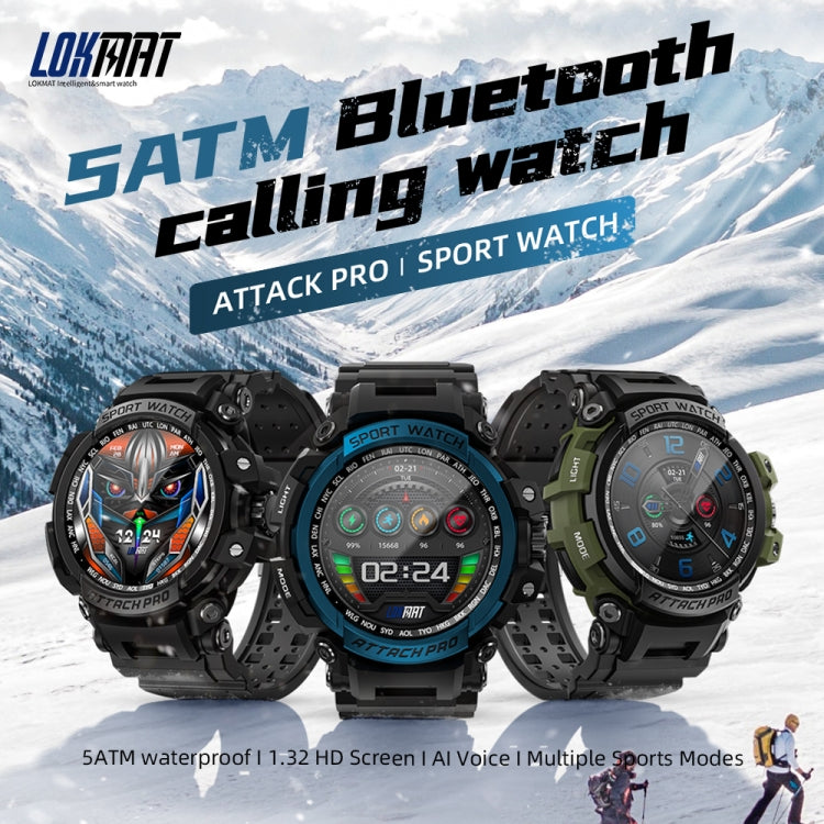 LOKMAT ATTACK Pro 1.32 inch BT5.1 Smart Sport Watch, Support Bluetooth Call / Sleep / Blood Oxygen / Heart Rate / Blood Pressure Health Monitor(Blue)