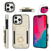 For iPhone 16 Pro Elastic Card Bag Ring Holder Phone Case(White)