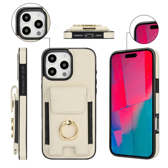 For iPhone 16 Pro Elastic Card Bag Ring Holder Phone Case(White)