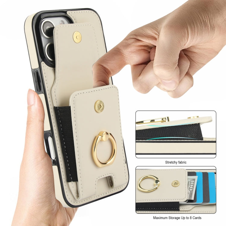 For iPhone 16 Pro Elastic Card Bag Ring Holder Phone Case(White)
