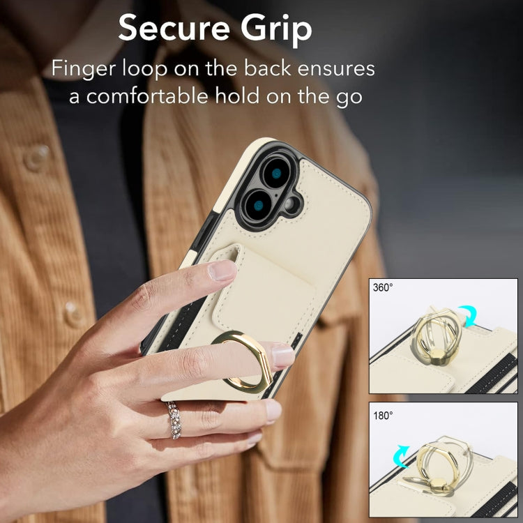 For iPhone 16 Plus Elastic Card Bag Ring Holder Phone Case(White) - iPhone 16 Plus Cases by PMC TechLife | Online Shopping South Africa | PMC TechLife | Buy Now Pay Later Mobicred