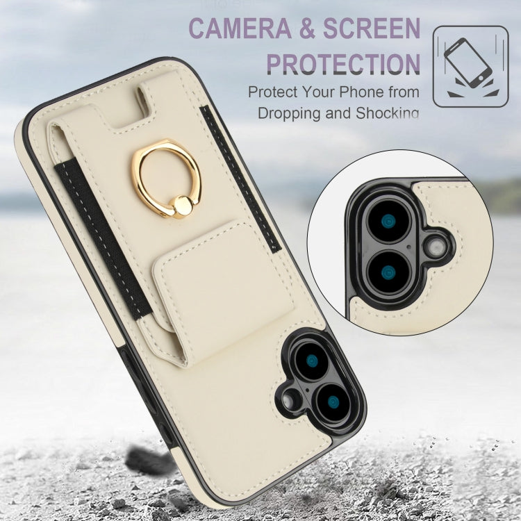 For iPhone 16 Plus Elastic Card Bag Ring Holder Phone Case(White) - iPhone 16 Plus Cases by PMC TechLife | Online Shopping South Africa | PMC TechLife | Buy Now Pay Later Mobicred