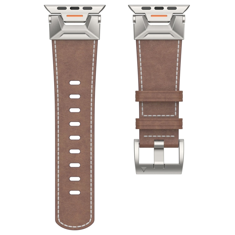 For Apple Watch Series 9 45mm Mecha Style Leather Watch Band(Coffee Oil Wax) - Watch Bands by PMC TechLife | Online Shopping South Africa | PMC TechLife