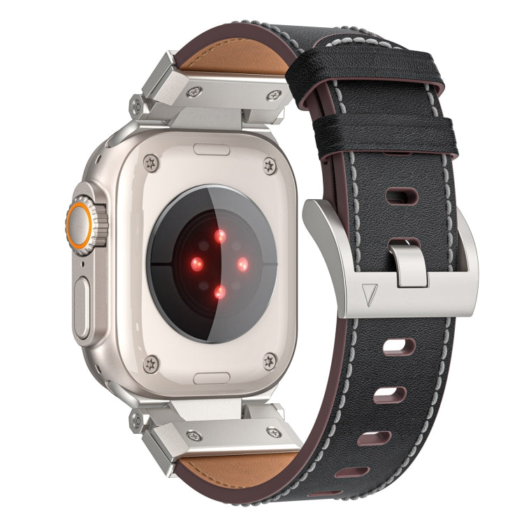 For Apple Watch Ultra 49mm Mecha Style Leather Watch Band(Black Napa) - Watch Bands by PMC TechLife | Online Shopping South Africa | PMC TechLife