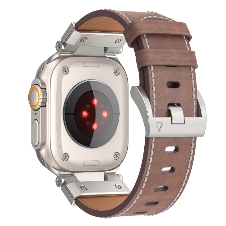 For Apple Watch Ultra 49mm Mecha Style Leather Watch Band(Coffee Oil Wax) - Watch Bands by PMC TechLife | Online Shopping South Africa | PMC TechLife