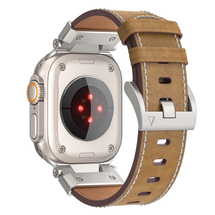 For Apple Watch Ultra 49mm Mecha Style Leather Watch Band(Light Brown) - Watch Bands by PMC TechLife | Online Shopping South Africa | PMC TechLife