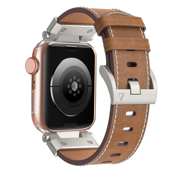 For Apple Watch Series 8 45mm Mecha Style Leather Watch Band(Dark Brown)
