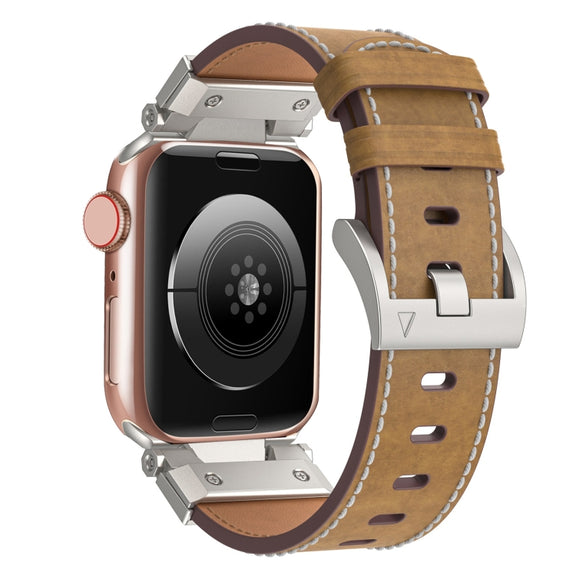 For Apple Watch Series 8 45mm Mecha Style Leather Watch Band(Light Brown)
