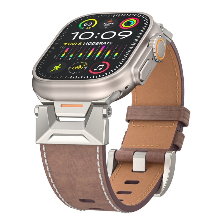 For Apple Watch SE 2022 44mm Mecha Style Leather Watch Band(Coffee Oil Wax) - Watch Bands by PMC TechLife | Online Shopping South Africa | PMC TechLife