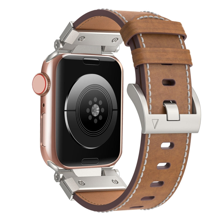 For Apple Watch Series 7 45mm Mecha Style Leather Watch Band(Dark Brown) - Watch Bands by PMC TechLife | Online Shopping South Africa | PMC TechLife