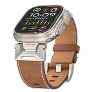 For Apple Watch Series 7 45mm Mecha Style Leather Watch Band(Dark Brown)