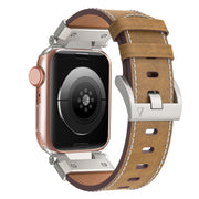For Apple Watch SE 44mm Mecha Style Leather Watch Band(Light Brown)