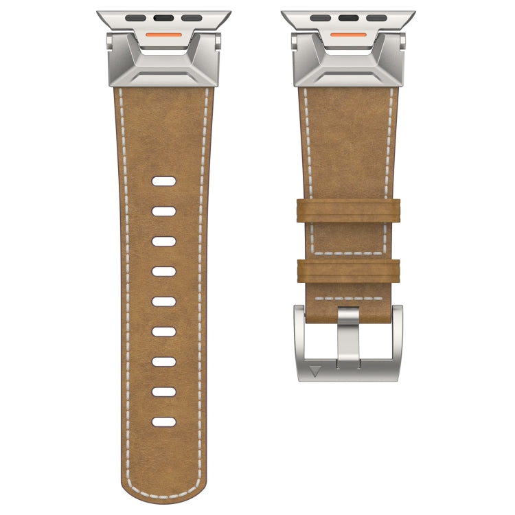 For Apple Watch SE 44mm Mecha Style Leather Watch Band(Light Brown)