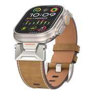 For Apple Watch SE 44mm Mecha Style Leather Watch Band(Light Brown)