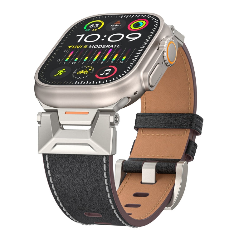 For Apple Watch Series 4 44mm Mecha Style Leather Watch Band(Black Napa) - Watch Bands by PMC TechLife | Online Shopping South Africa | PMC TechLife