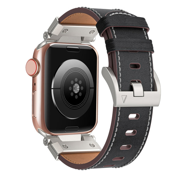 For Apple Watch Series 3 42mm Mecha Style Leather Watch Band(Black Napa)