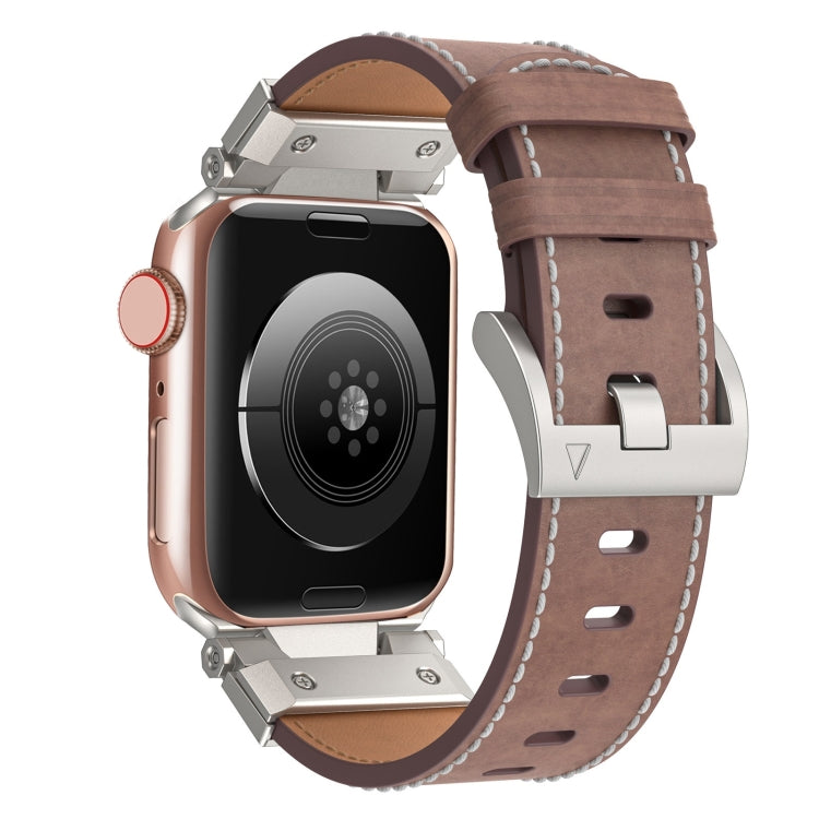 For Apple Watch 42mm Mecha Style Leather Watch Band(Coffee Oil Wax) - Watch Bands by PMC TechLife | Online Shopping South Africa | PMC TechLife