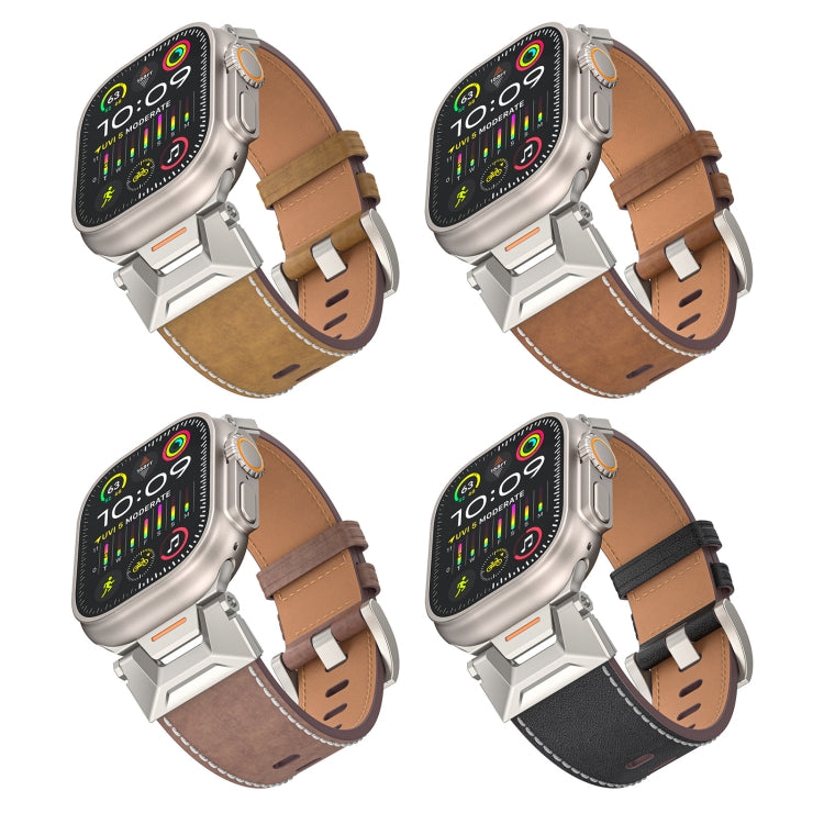 For Apple Watch Series 4 44mm Mecha Style Leather Watch Band(Dark Brown)