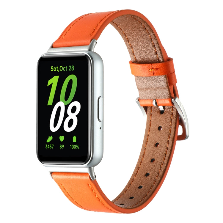 For Samsung Galaxy Fit 3 Sewing Thread Genuine Leather Watch Band(Orange) - Watch Bands by PMC TechLife | Online Shopping South Africa | PMC TechLife | Buy Now Pay Later Mobicred