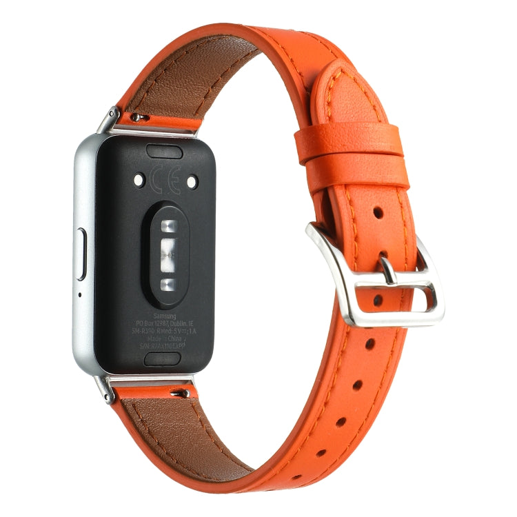 For Samsung Galaxy Fit 3 Sewing Thread Genuine Leather Watch Band(Orange) - Watch Bands by PMC TechLife | Online Shopping South Africa | PMC TechLife | Buy Now Pay Later Mobicred