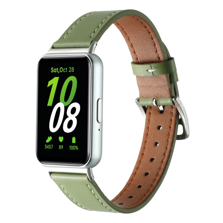 For Samsung Galaxy Fit 3 Sewing Thread Genuine Leather Watch Band(Avocado Green) - Watch Bands by PMC TechLife | Online Shopping South Africa | PMC TechLife