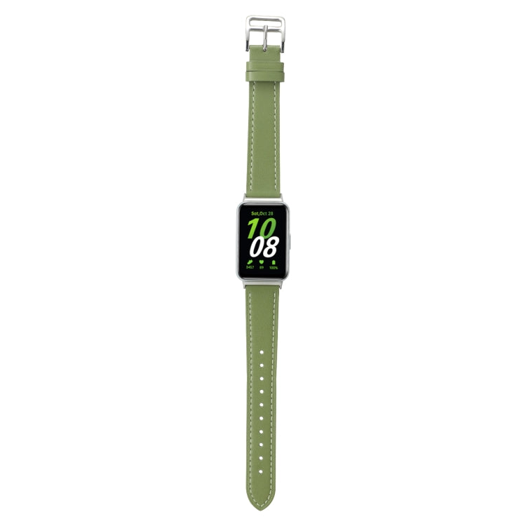 For Samsung Galaxy Fit 3 Sewing Thread Genuine Leather Watch Band(Avocado Green) - Watch Bands by PMC TechLife | Online Shopping South Africa | PMC TechLife