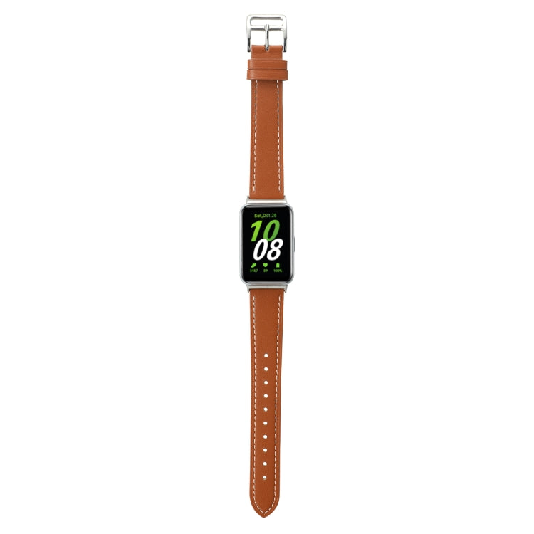 For Samsung Galaxy Fit 3 Sewing Thread Genuine Leather Watch Band(Brown) - Watch Bands by PMC TechLife | Online Shopping South Africa | PMC TechLife