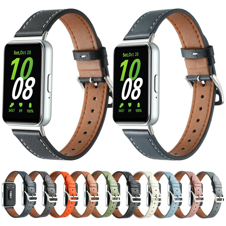 For Samsung Galaxy Fit 3 Sewing Thread Genuine Leather Watch Band(Orange)