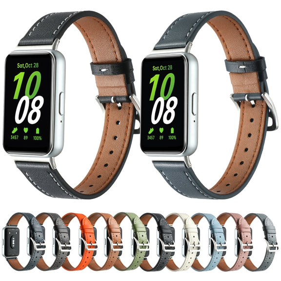 For Samsung Galaxy Fit 3 Sewing Thread Genuine Leather Watch Band(Black)