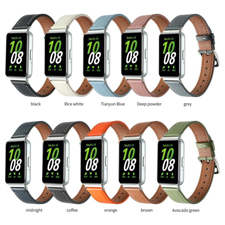For Samsung Galaxy Fit 3 Sewing Thread Genuine Leather Watch Band(Avocado Green) - Watch Bands by PMC TechLife | Online Shopping South Africa | PMC TechLife