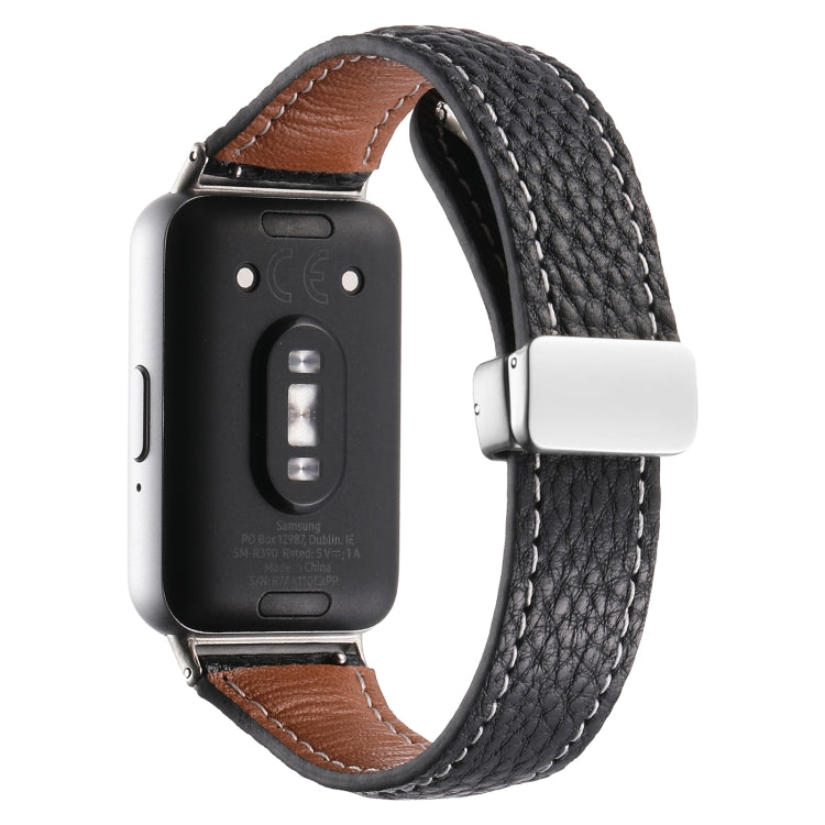 For Samsung Galaxy Fit 3 Litchi Texture Magnetic Buckle Slim Leather Watch Band(Black) - Watch Bands by PMC TechLife | Online Shopping South Africa | PMC TechLife