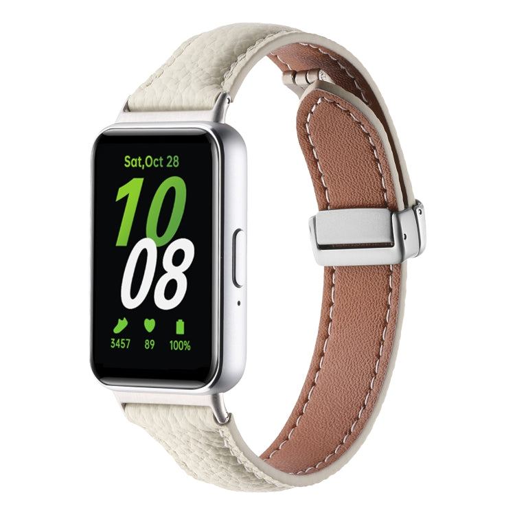 For Samsung Galaxy Fit 3 Litchi Texture Magnetic Buckle Slim Leather Watch Band(Milk White) - Watch Bands by PMC TechLife | Online Shopping South Africa | PMC TechLife