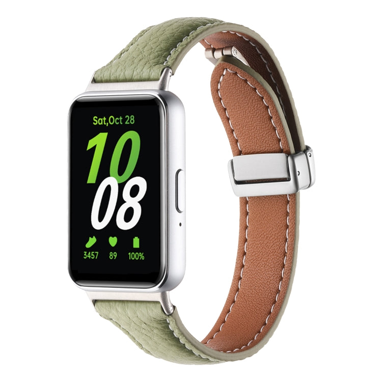 For Samsung Galaxy Fit 3 Litchi Texture Magnetic Buckle Slim Leather Watch Band(Avocado Green) - Watch Bands by PMC TechLife | Online Shopping South Africa | PMC TechLife
