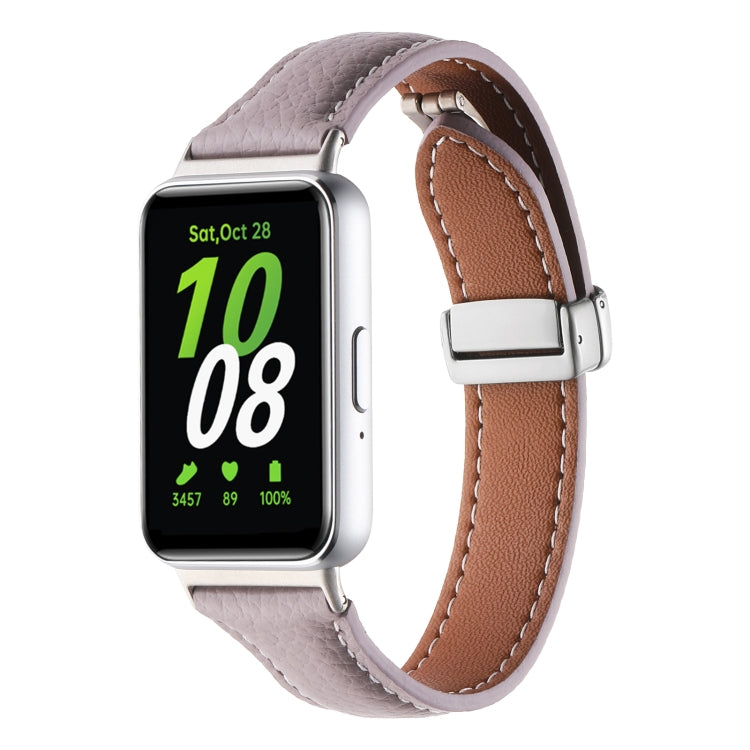 For Samsung Galaxy Fit 3 Litchi Texture Magnetic Buckle Slim Leather Watch Band(Purple) - Watch Bands by PMC TechLife | Online Shopping South Africa | PMC TechLife