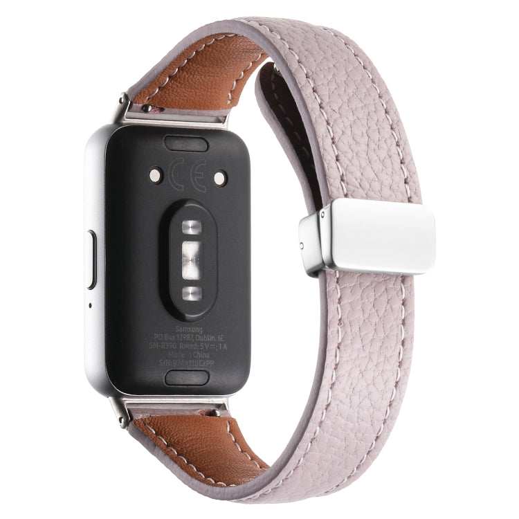 For Samsung Galaxy Fit 3 Litchi Texture Magnetic Buckle Slim Leather Watch Band(Purple) - Watch Bands by PMC TechLife | Online Shopping South Africa | PMC TechLife