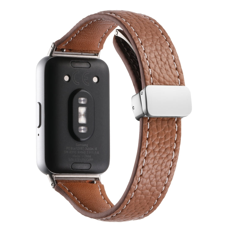 For Samsung Galaxy Fit 3 Litchi Texture Magnetic Buckle Slim Leather Watch Band(Brown) - Watch Bands by PMC TechLife | Online Shopping South Africa | PMC TechLife