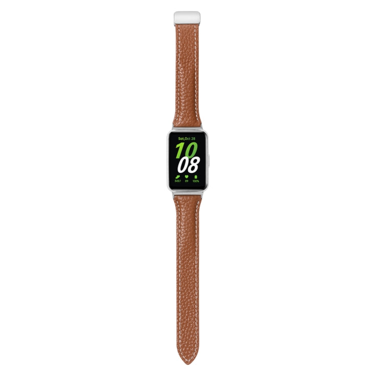 For Samsung Galaxy Fit 3 Litchi Texture Magnetic Buckle Slim Leather Watch Band(Brown) - Watch Bands by PMC TechLife | Online Shopping South Africa | PMC TechLife