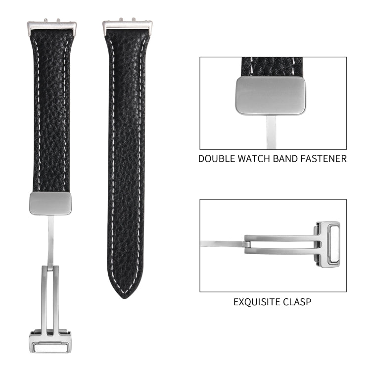 For Samsung Galaxy Fit 3 Litchi Texture Magnetic Buckle Slim Leather Watch Band(Grey)