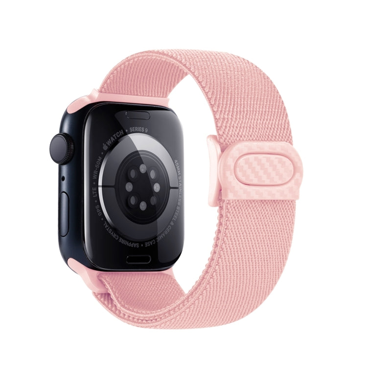 For Apple Watch SE 2023 40mm Carbon Fiber Texture Snap Buckle Nylon Watch Band(Pink) - Watch Bands by PMC TechLife | Online Shopping South Africa | PMC TechLife | Buy Now Pay Later Mobicred