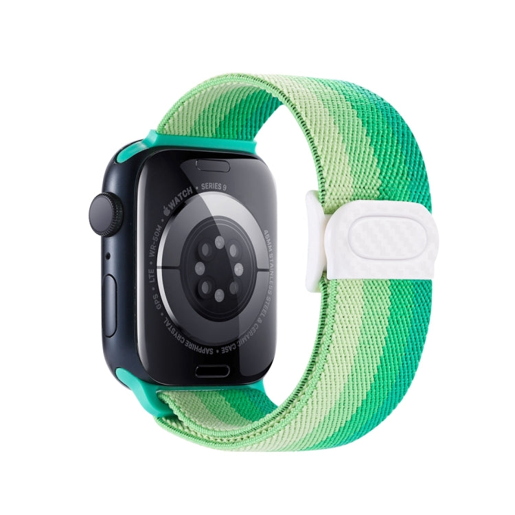 For Apple Watch Ultra 2 49mm Carbon Fiber Texture Snap Buckle Nylon Watch Band(Gradient Green)