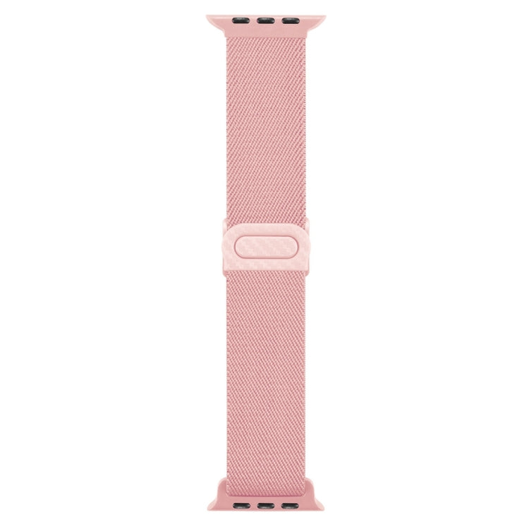 For Apple Watch SE 2022 44mm Carbon Fiber Texture Snap Buckle Nylon Watch Band(Pink) - Watch Bands by PMC TechLife | Online Shopping South Africa | PMC TechLife | Buy Now Pay Later Mobicred
