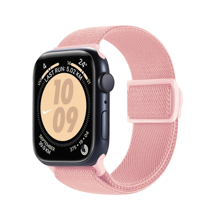 For Apple Watch SE 2022 44mm Carbon Fiber Texture Snap Buckle Nylon Watch Band(Pink) - Watch Bands by PMC TechLife | Online Shopping South Africa | PMC TechLife | Buy Now Pay Later Mobicred