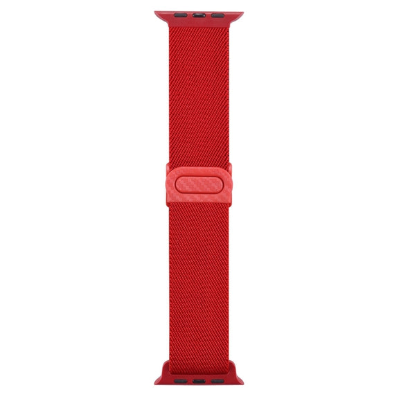 For Apple Watch 42mm Carbon Fiber Texture Snap Buckle Nylon Watch Band(Red)