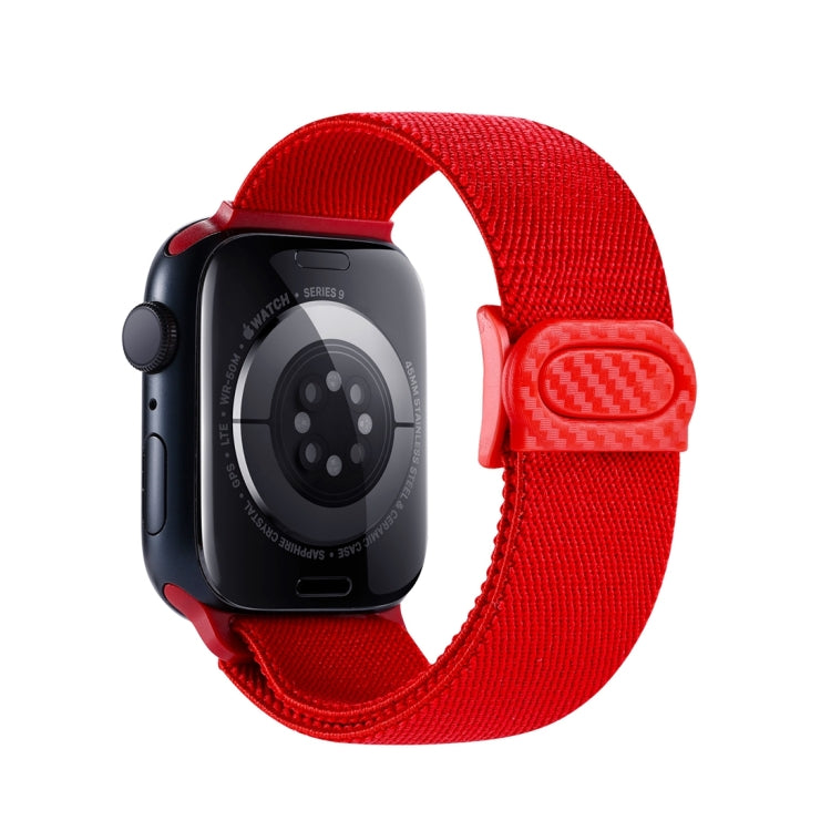For Apple Watch 38mm Carbon Fiber Texture Snap Buckle Nylon Watch Band(Red)